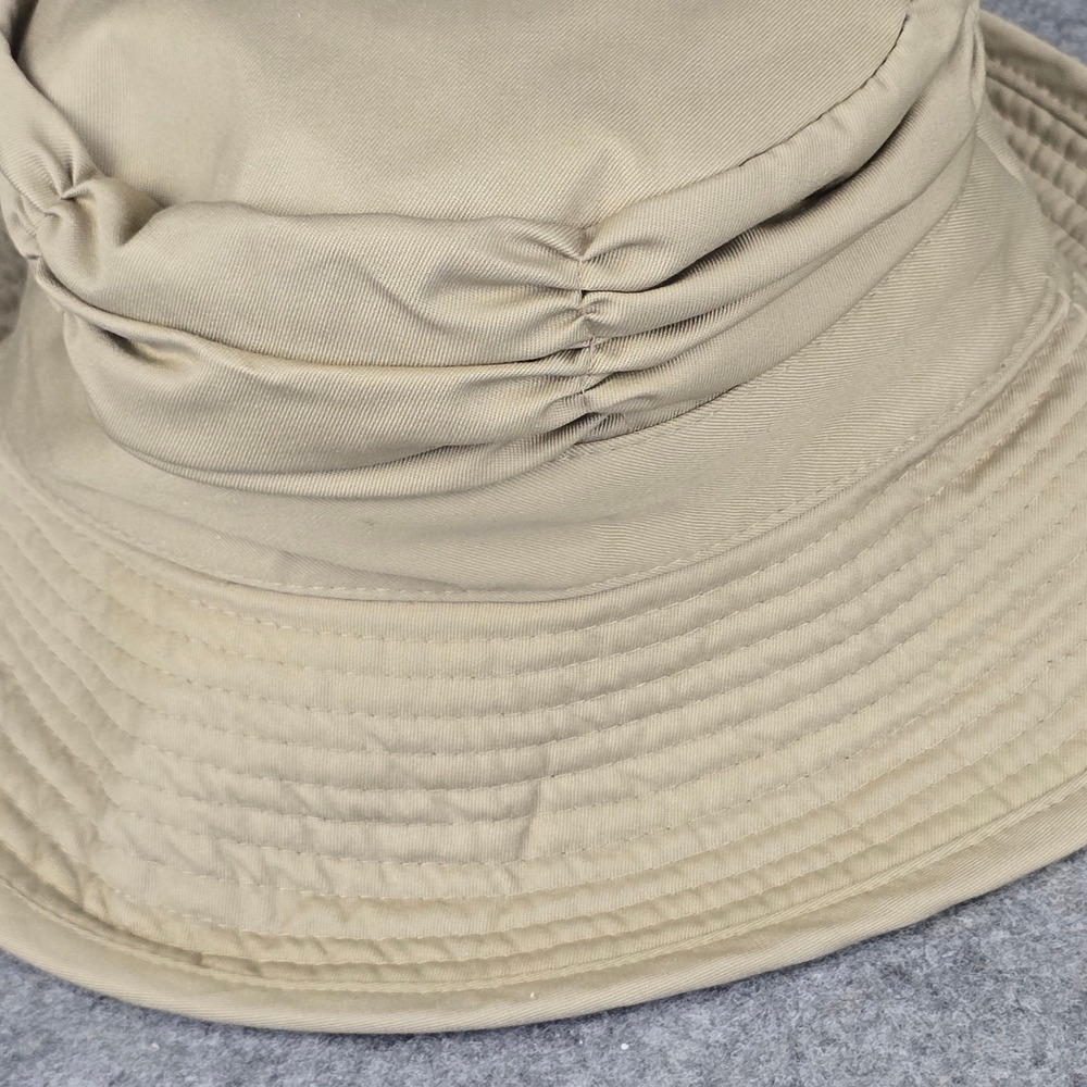Burberry Bucket Hat Womens 7 Tan Ruched Nova Check Lining Vintage England Clean! - Picture 13 of 16